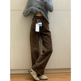 Curry Wicked Broad Leg Pants Women Autumn And Winter Plus Velvet Narrow Version Of Straight Trousers Retro High-Rise Thin Trousers