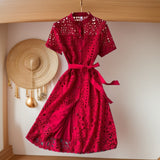 French Retro Famous Style Temperament Dress Heart Lace Short-Sleeved Dress Women's Summer Dress