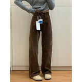 Curry Wicked Broad Leg Pants Women Autumn And Winter Plus Velvet Narrow Version Of Straight Trousers Retro High-Rise Thin Trousers