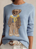 New Women's Cartoon Bear Round Collar High-Necked Knitted Sweater In Autumn And Winter 2025