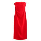 2025 Folded Dress Design Autumn New Women's Breasts Collared Solid Color Dress