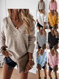 2025 New Sweater Women's Autumn And Winter Solid Color V-Neck Long-Sleeved Knitted Shirt