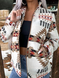2025 Women's Dress Western Style Printed Open-Shirt Zipper Jacket Autumn And Winter Loose