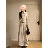 High-End Fashion Temperament Sleeveless Shirt Shirt Top High Waist Straight Casual Trousers Set