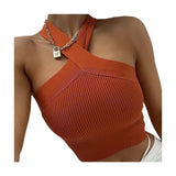 Women's Mb Sexy Cross-Hanging Neck Knitting Short Outer Wear Inside The Bottom Sling Sling Vest Top