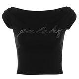 2025 Summer New Women's Hot Hottie Fashion Word Shoulder Repair Umbilly Umbilly Umbilly Umbilly Blouse