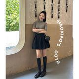 High-Level Temperament Suit Dress Women Autumn Solid Cartoon Sleeve Knitted Shirt Half-Dress Two-Set