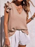 2025 Spring And Summer Women's Casual V-Necked Leaf-Side Vest Shirt Summer Sleeveless Shirt