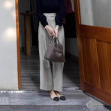 High-Waisted Casual Suit Trousers Women 2025 Summer New Scycter Trousers Gray Thin Straight Legs Nine Trousers