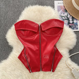 Vintage Locomotive Pure Hot Girl Breast Vest Autumn Zipper Short Design Sense Niche Beautiful Blouse Tide
