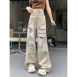 Small High Street Ripped Jeans Women's Summer New Thin High-Waisted Straight-Legged Loose Drag Trousers