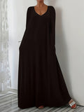 Summer New Long Dress Casual Loose Short Sleeve Pure Color V Collar Body Size Dress