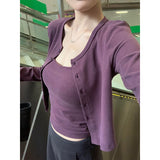Korean Purple Gentle Short Sling Vest Set Of Women's Spring Slimming Inside The Hot Knitted Open Shirt