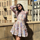 Elegant Retro Print Heavy Lifting Nail Bead Dress Set Two-Piece Top Plus Long Dress