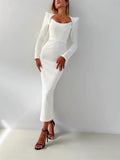 2025 New Women's Autumn New Horn Long-Sleeved Belt Dress Fashion Temperament