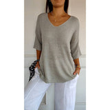 Knitted Casual Sweater Basic Thin V-Neck Seven-Sleeve Solid Female Bottoming Shirt Ice Cream Color