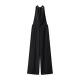 Hanging Neck Jumpsuit 2025 Summer Temperament Hanging Neck Bare Back Sleeveless High-Waisted Broad Leg Jumpsuit
