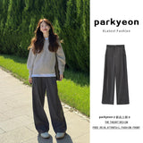 Grey Languid Feeling High Waist Broad Leg Sleet Suit Trousers Women Autumn Loose Thin Hanging Straight Trousers