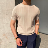 2025 Summer New Korean Version Of The Knitted Round Neck Short-Sleeved T-Shirt Man Trend T-Shirt Man