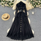 French Wear Women's Dress 2025 New Retro Elegant Single-Drace Buckle Waist-Repair Temperament Lace Dress