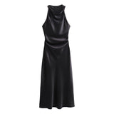2025 Autumn Silk Hymn Feeling Sleeveless Fan Flute Dress Round Neck Fashion Party Dress