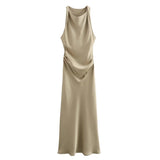 Spring 2025 New Fashion Round-Neck Sleeveless Black Silk-Sense Tidling Dress Woman