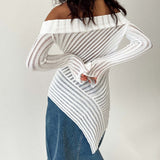Spring 2025 New French Open Shoulder Long Sleeve Design Knitting Wool Repair Outside The Dress Woman
