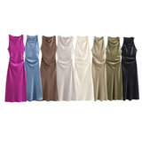 Spring 2025 New Fashion Round-Neck Sleeveless Black Silk-Sense Tidling Dress Woman
