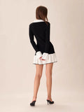 Autumn/Winter 2025 New Short Dress Women's Fashion Lotus Side Knitted Dress Long-Sleeved Little Scented Style Dress