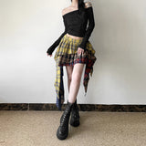 Fashion 2025 Autumn And Winter New Women's Retro Color Lattice Print Irregular Design Half-Dress Dress Woman