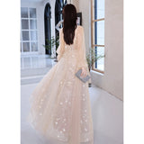 Evening Dress Women 2025 New Champagne Long-Sleeved Banquet Temperament Simple Thin Host Art Exam Dress