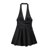 Women's Clothing 2025 Spring New Silk-Sense Texture Hanging Neck-Deck Bow Tie With Mini-Coat