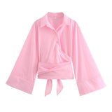 Women's Clothing 2025 Spring New Double Sturgeon Silk Repair Slim Bow Tie With Short Shirt