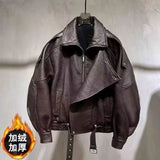 Lamb Bubble Leather Locomotive Jacket Loose PU Leather Coat Oversize New High-End Simple Autumn Coat