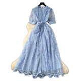 French High-End Temperament Dress Women 2025 Summer Fashion Strap To Single Buckle Embroidery Mesh Dress