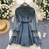 Spring Dress New Chic Hong Kong Flavor Retro High-End Relaxed Thin Irregularly T-Shirted With Waist Denim Dress Woman