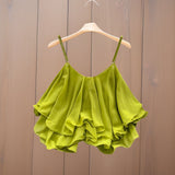 2025 Summer Korean Version Of The New Loose Lotus Leaf Side Shoulder Double Sleeveless Sleeveless Sling Sling Vest Female Wear