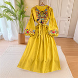 Bohemian Embroidery Tassel Tuxedo With Loose Waist A Word Big Swing Dress Seaside Holiday
