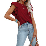 New 2025 Women's Hot-Selling Round-Neck Double-Layered Lotus Leaf Tops Short-Sleeved Women's T-Shirt