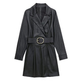2025 New Women's Suit Jacket Autumn Solid Color Lumbar Imitation Skin Mini Dress