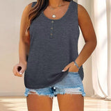 Large-Size Women's Summer Sleeveless Button Solid Color U-Neck T-Shirt Women Can Open A T-Shirt Vest