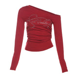 Fashion 2025 New Women's Clothing Sexy Hot Girl Slanted Shoulder Hot Diamond Body Slim Thin Irregular Top Woman