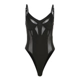 2025 Spring And Summer Women's New Solid Color Sexy Hottie V-Neck Mesh Splicing Repair Slim Thin Joint Clothes