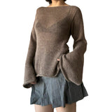 Spring And Summer 2025 New Women's Temperamental Horn Sleeve Knitted Top With Sexy Bare Back Sweater