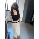 Korean Rice White Temperament Spliced High-Waisted Casual Pants Women Spring New Small Loose Broad Legs Long Trousers