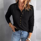 Solid Color Knitted Shirt Women's Single Buckle Collar Long Sleeves Loose Leisure Bottoming Top Autumn And Winter New