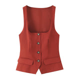 Buckle Decoration Collar Low-Breast Vest Vest 2025 Summer Temperament Flipped To Repair Short Coat Woman