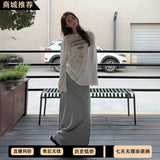 Lazy Wind A Set Of Letter-Print White Long-Sleeved T-Shirt Micro-Permeable Gray Light European Skirt