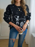 New Women's TUME Exploding Halloween Jaccupy Black Skull Knitted Knitted Sweater