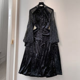 Black Dress Dress Women Autumn And Winter High-Grade Smense Diamond Lily Lightened Waist Temperament Velvet Dress 0646